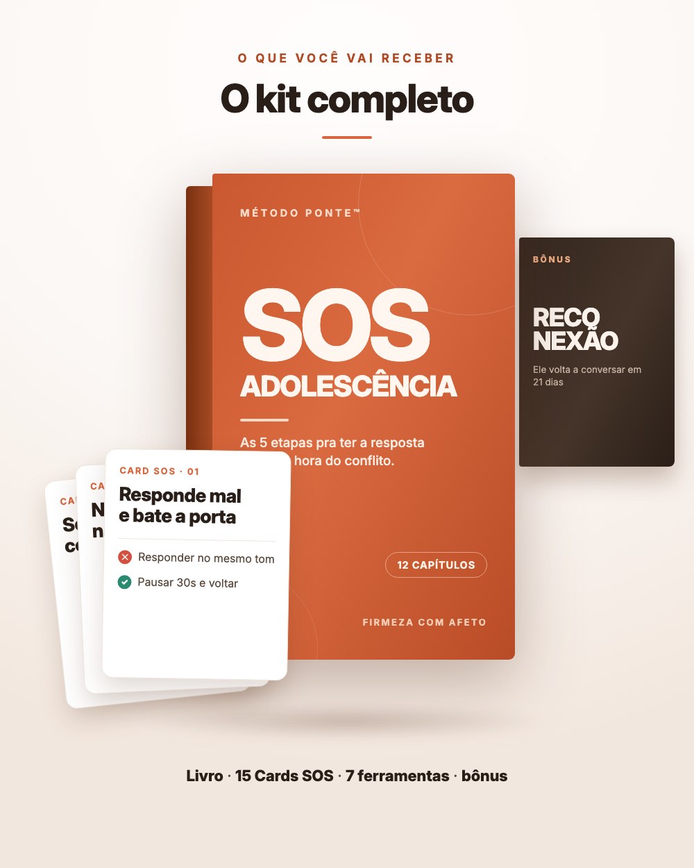 Kit SOS Adolescência: livro do Método PONTE, 15 Cards SOS, 7 ferramentas e o bônus Reconexão